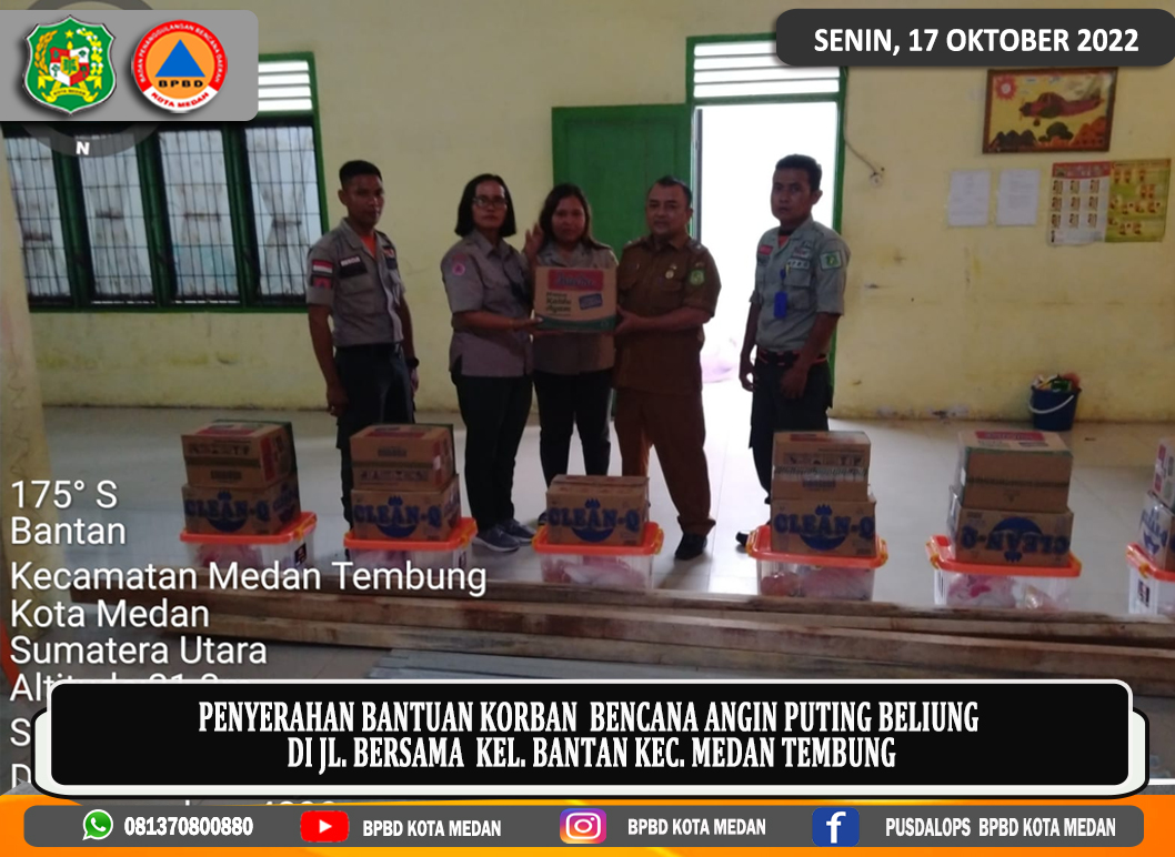BPBD Kota Medan memberikan bantuan kepada masyarakat yang terkena bencana Angin Puting Beliung ( APB)